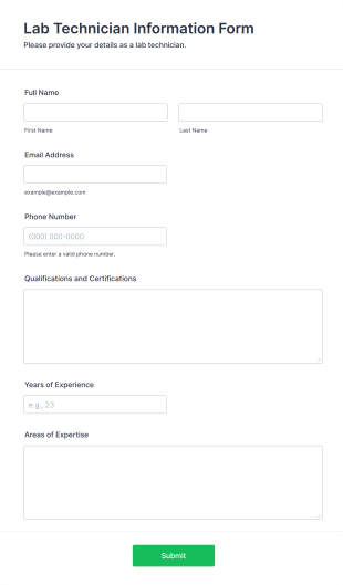 Lab Technician Information Form Template