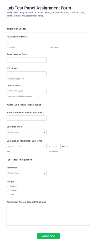Lab Test Panel Assignment Form Template