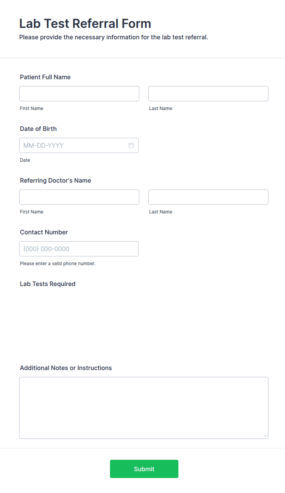 Lab Test Referral Form Template | Jotform