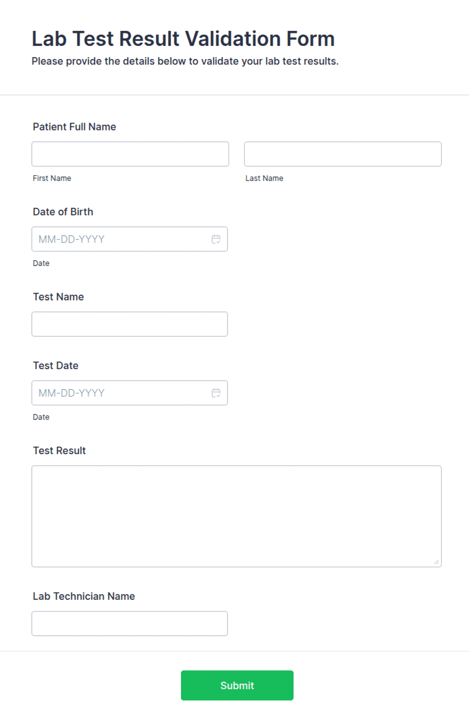 Lab Test Result Validation Form Template | Jotform