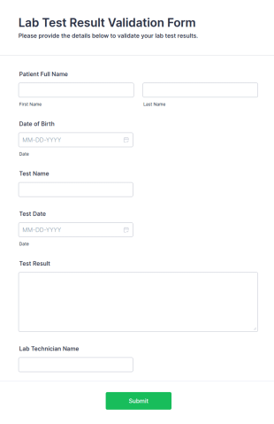 Lab Test Result Validation Form Template