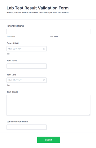 Lab Test Result Validation Form Template