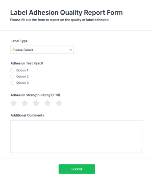 Label Adhesion Quality Report Form Template
