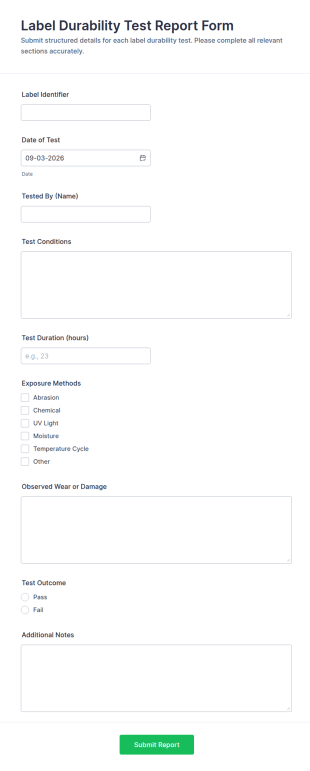 Label Durability Test Report Form Template