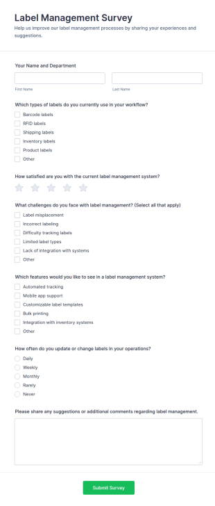 Label Management Survey Form Template