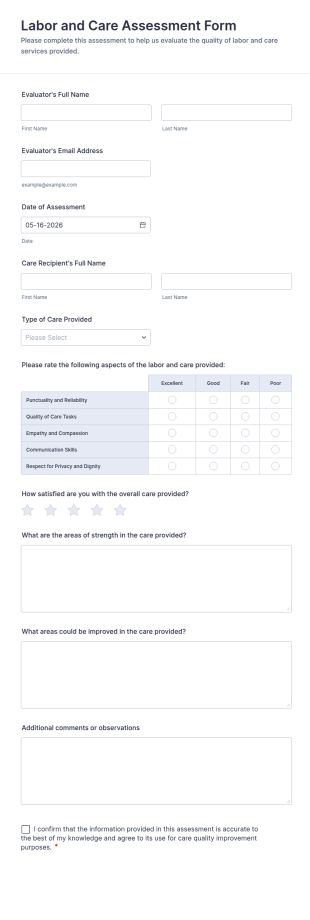 Labor And Care Assessment Form Template
