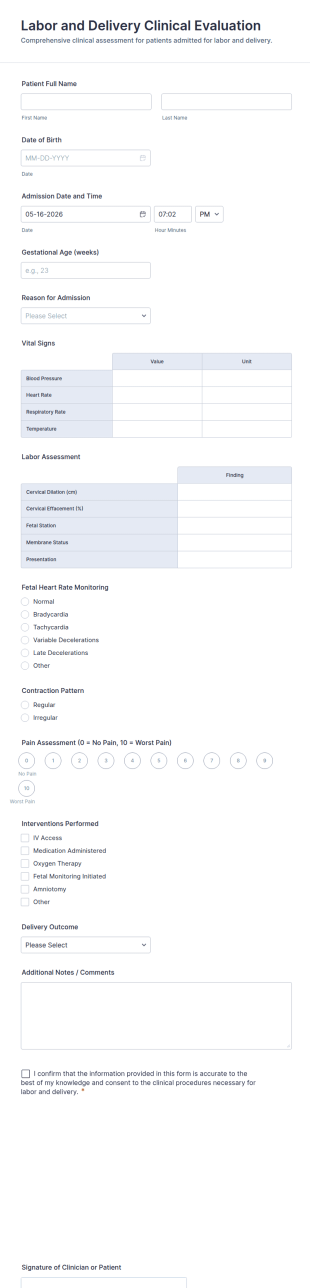 Labor And Delivery Clinical Evaluation Form Template