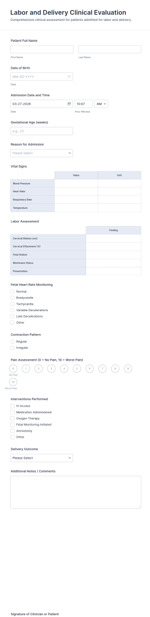 Labor And Delivery Clinical Evaluation Form Template