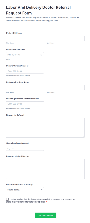 Labor And Delivery Doctor Referral Request Form Template
