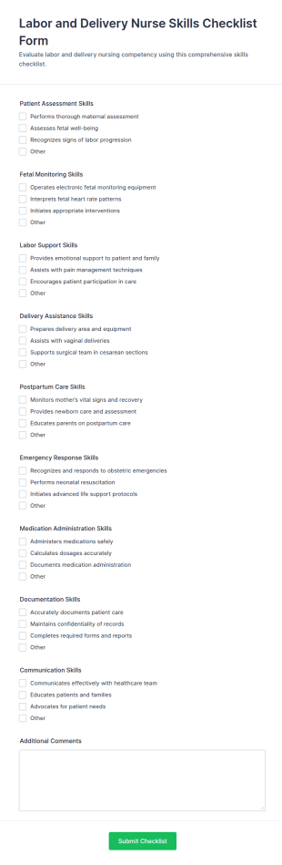 Labor And Delivery Nurse Skills Checklist Form Template