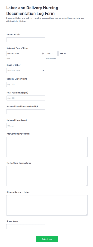 Labor And Delivery Nursing Documentation Log Form Template