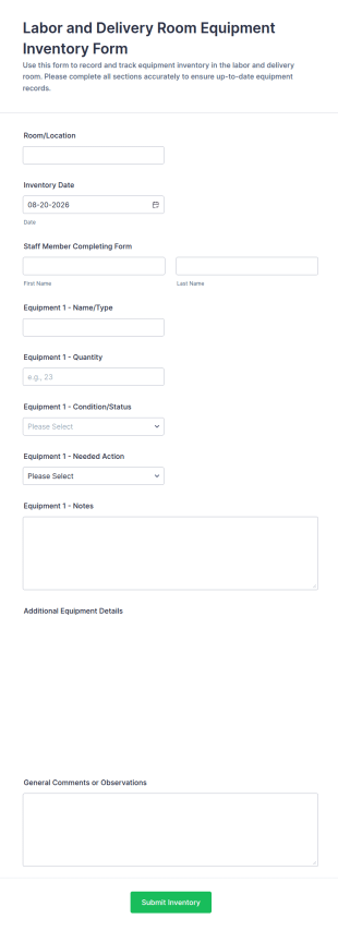 Labor And Delivery Room Equipment Inventory Form Template