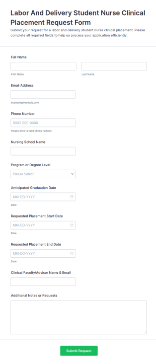 Labor And Delivery Student Nurse Clinical Placement Request Form Template
