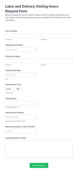 Labor And Delivery Visiting Hours Request Form Template