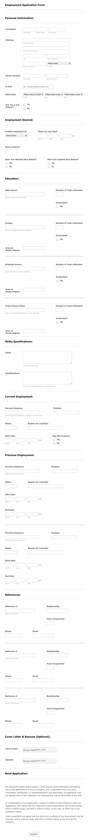 Labor Application Form Template