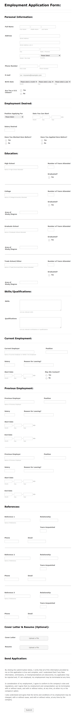 Labor Application Form Template