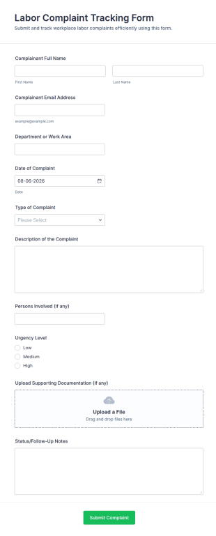Labor Complaint Tracking Form Template