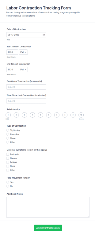 Labor Contraction Tracking Form Template