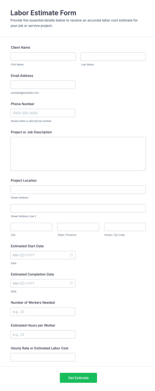 Labor Estimate Form Template