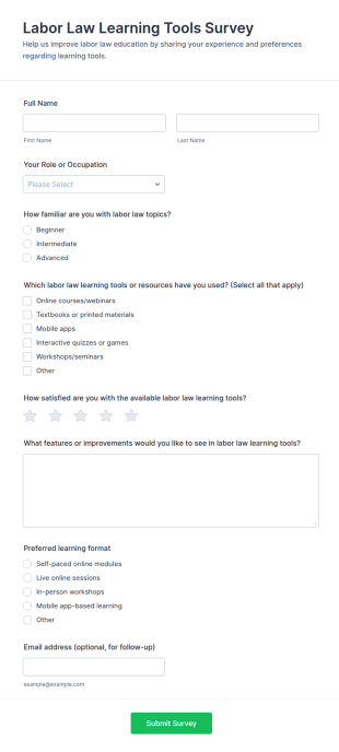 Labor Law Learning Tools Survey Form Template