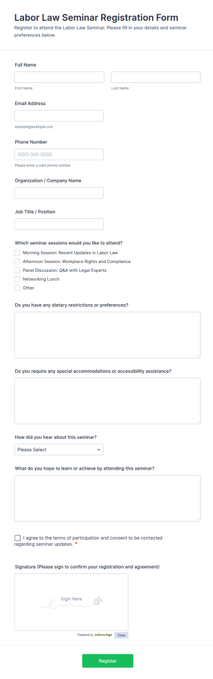Labor Law Seminar Registration Form Template