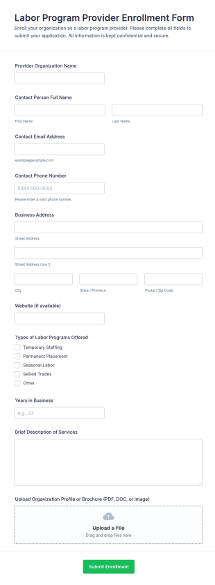 Labor Program Provider Enrollment Form Template
