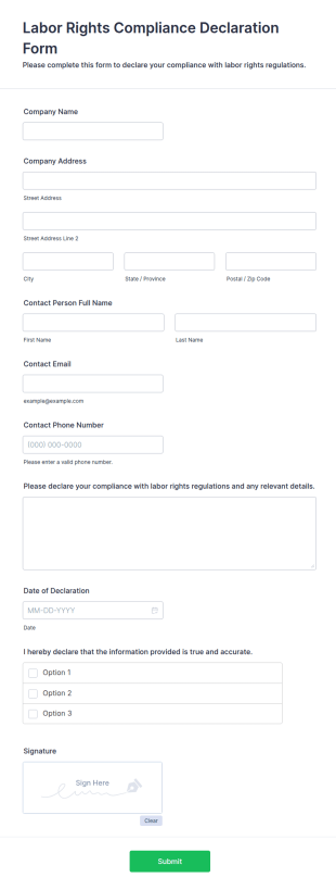 Labor Rights Compliance Declaration Form Template