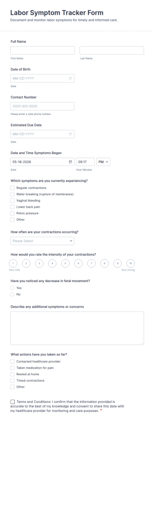 Labor Symptom Tracker Form Template