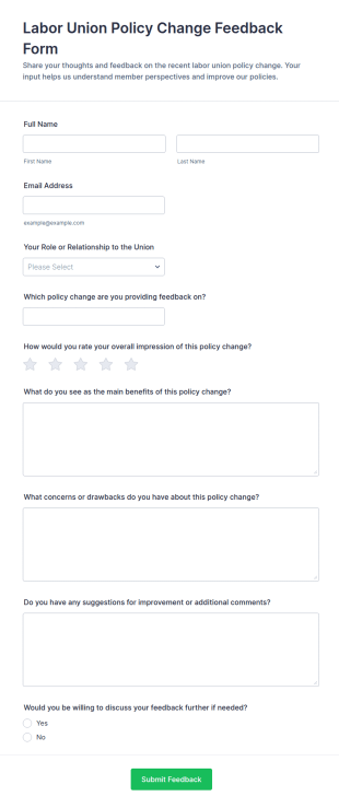 Labor Union Policy Change Feedback Form Template