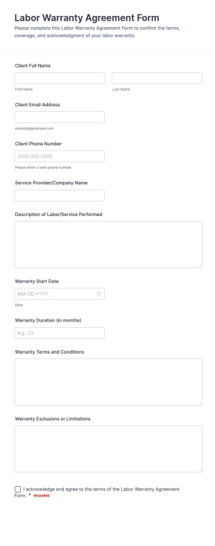 Labor Warranty Agreement Form Template