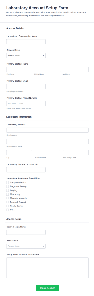Laboratory Account Setup Form Template