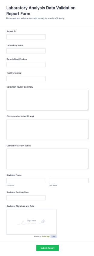 Laboratory Analysis Data Validation Report Form Template