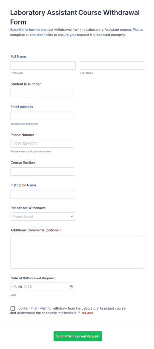 Laboratory Assistant Course Withdrawal Form Template