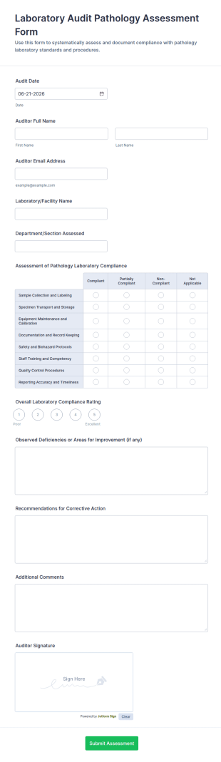 Laboratory Audit Pathology Assessment Form Template