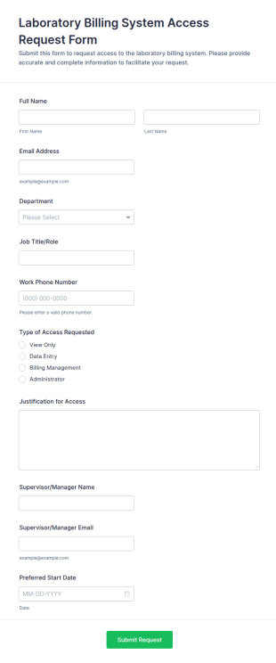 Laboratory Billing System Access Request Form Template