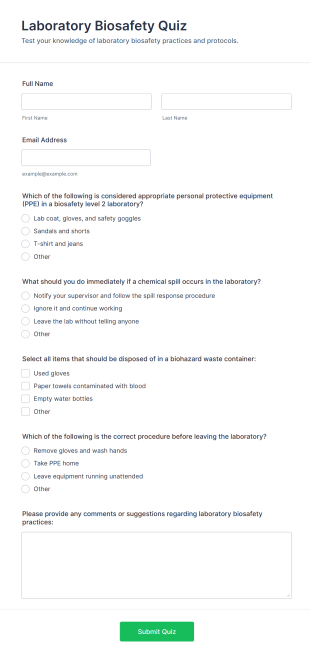 Laboratory Biosafety Quiz Form Template