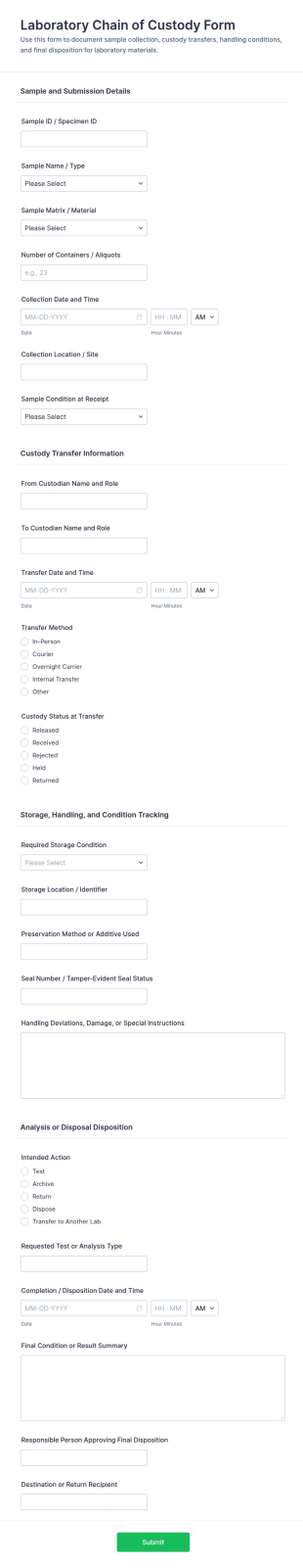 Laboratory Chain Of Custody Form Template
