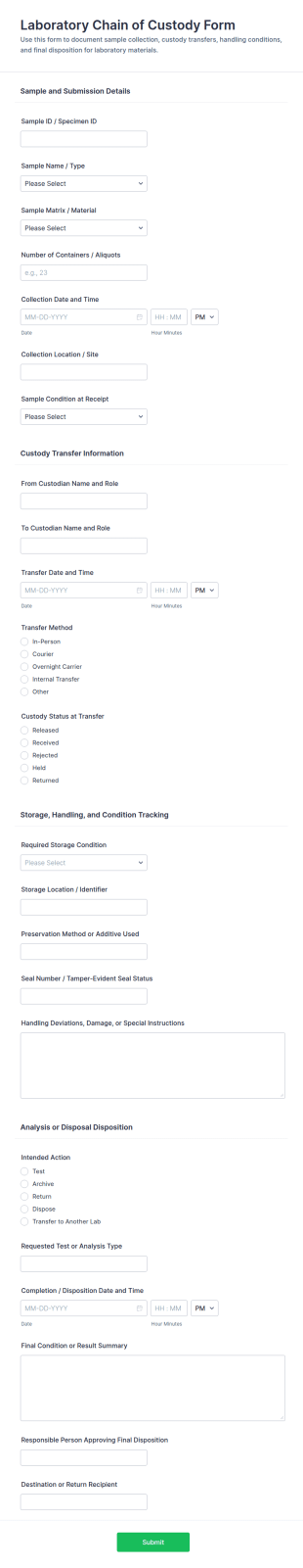 Laboratory Chain Of Custody Form Template