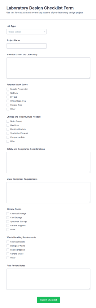 Laboratory Design Checklist Form Template