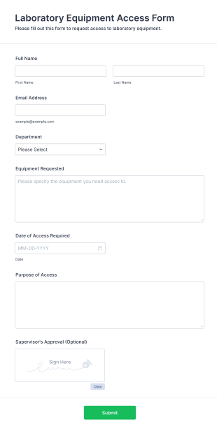 Laboratory Equipment Access Form Template