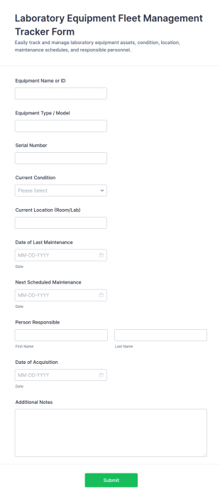 Laboratory Equipment Fleet Management Tracker Form Template