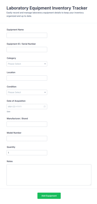 Laboratory Equipment Inventory Tracker Form Template