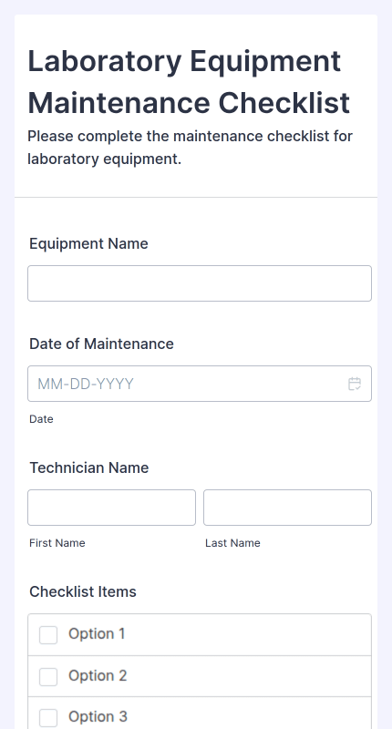 Laboratory Equipment Maintenance Checklist Form