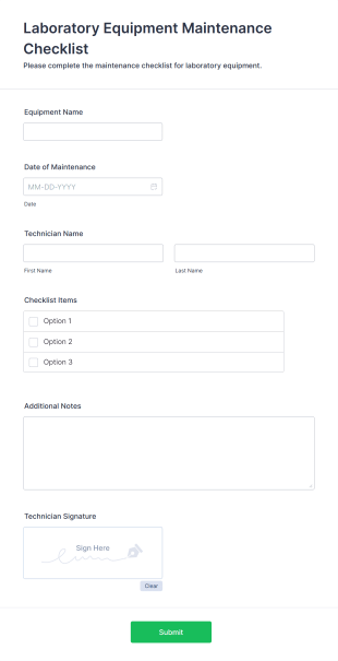 Laboratory Equipment Maintenance Checklist Form Template