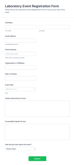 Laboratory Event Registration Form Template