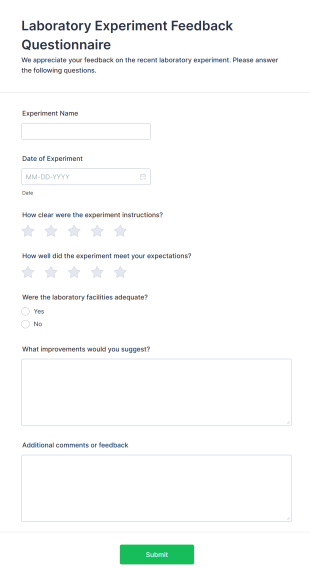 Laboratory Experiment Feedback Questionnaire Form Template
