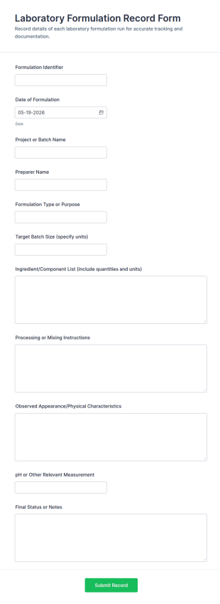 Laboratory Formulation Record Form Template