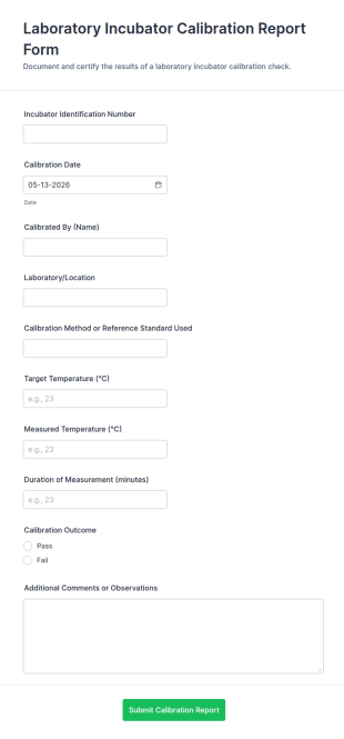 Laboratory Incubator Calibration Report Form Template