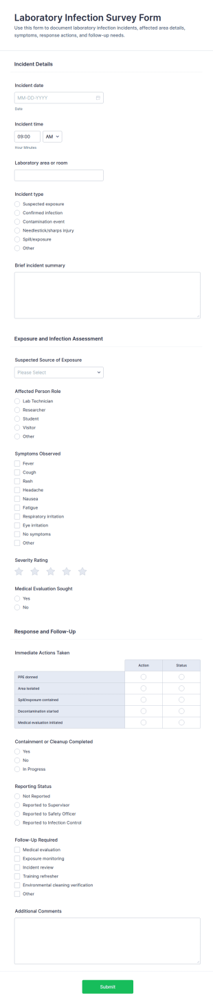 Laboratory Infection Survey Form Template