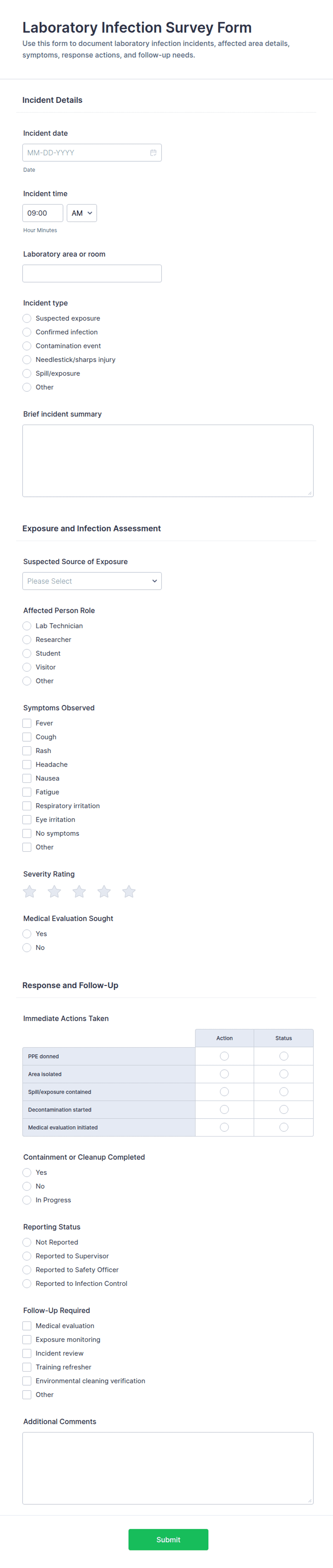 Laboratory Infection Survey Form Template | Jotform